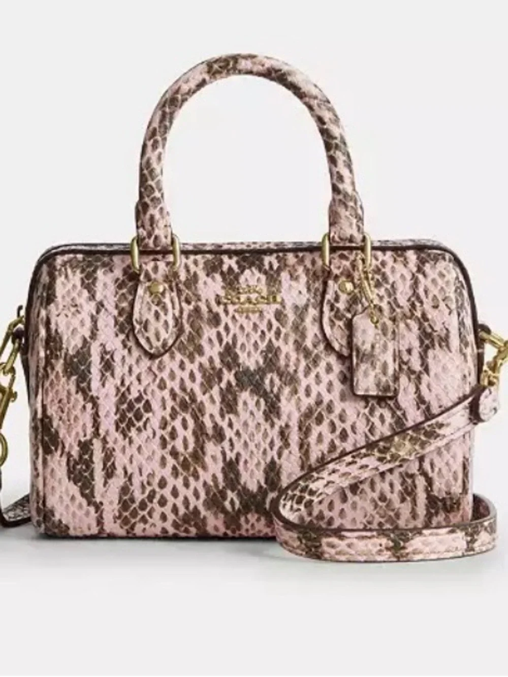 Coach mini Rowan pink Snake-Print Satchel with Detachable Strap